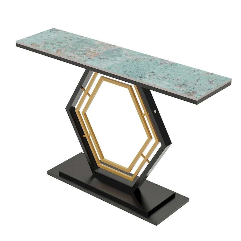 Console en pierre frittée avec base géométrique en métal - 120x30x78 cm