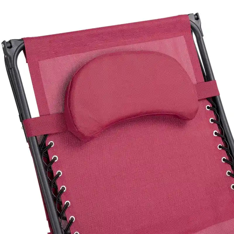 Chaise longue pliante inclinable avec pare-soleil et porte-gobelet - Rouge foncé