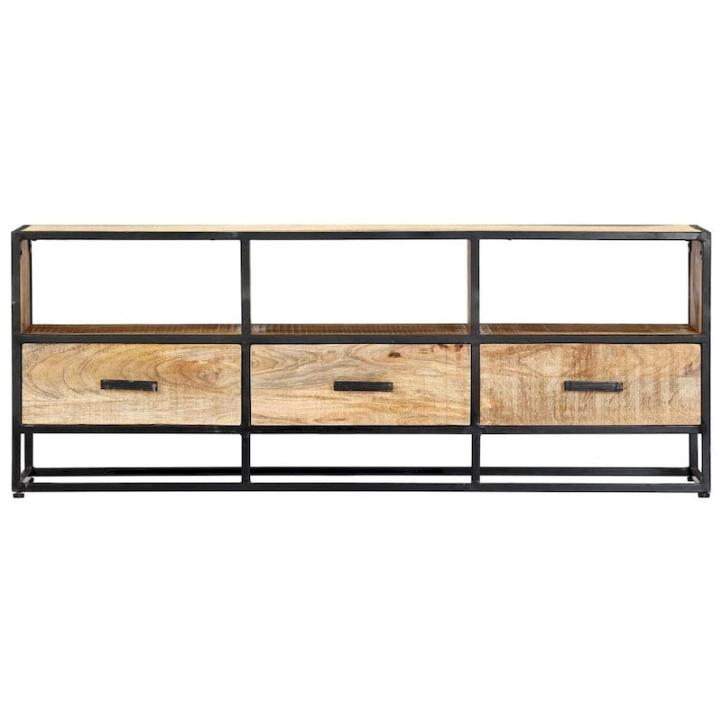 Meuble TV 120x30x45 cm en bois de manguier massif et cadre en fer