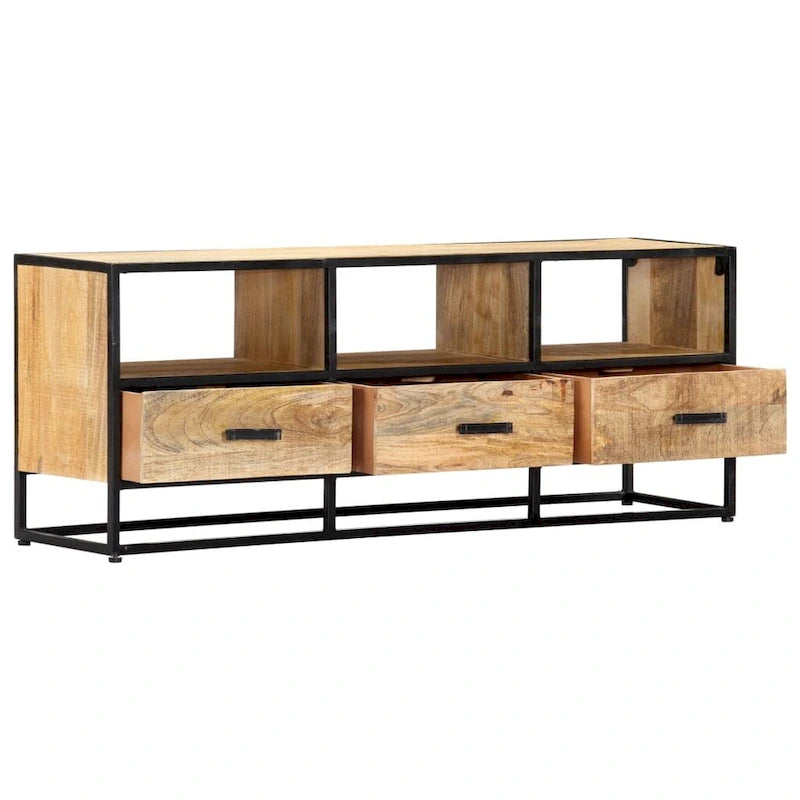 Meuble TV 120x30x45 cm en bois de manguier massif et cadre en fer