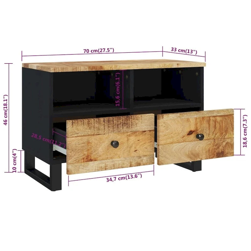 Meuble TV 70x33x46 cm Bois de manguier massif