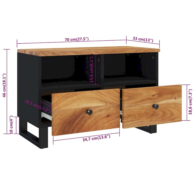 Meuble TV 70x33x46 cm Bois de manguier massif