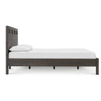 Lit king-size, bois gris, 4 tiroirs latéraux, tête de lit ajourée
