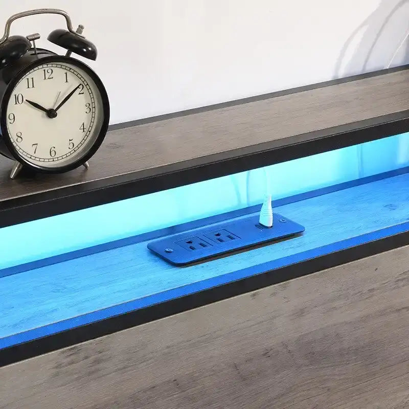 Cadre de lit avec tête de lit de rangement, 4 tiroirs, lumières LED et station de recharge