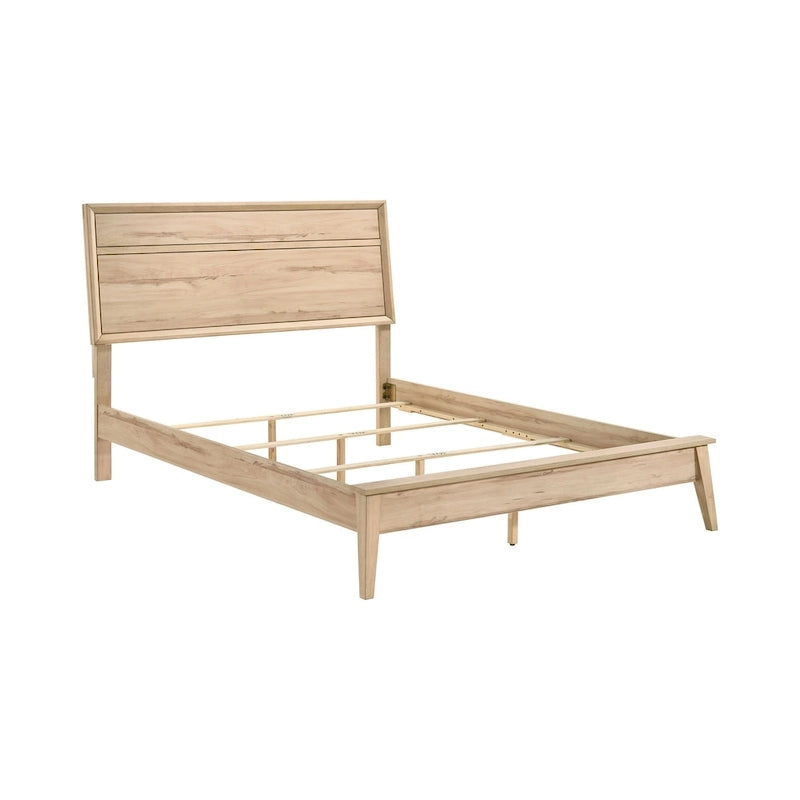 Lit Queen, design à panneaux, mélamine stratifiée Chêne naturel brun