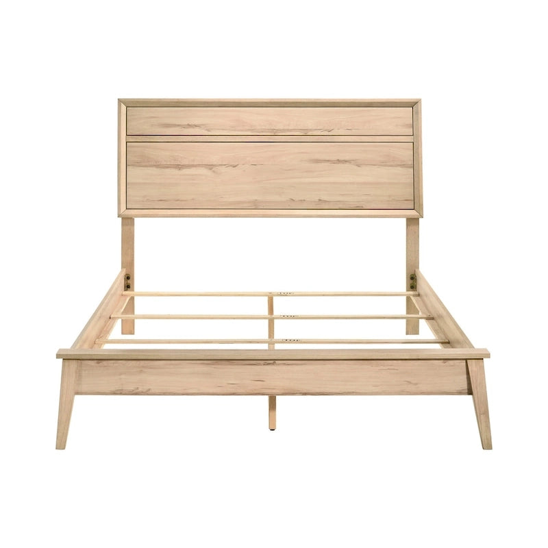 Lit Queen, design à panneaux, mélamine stratifiée Chêne naturel brun