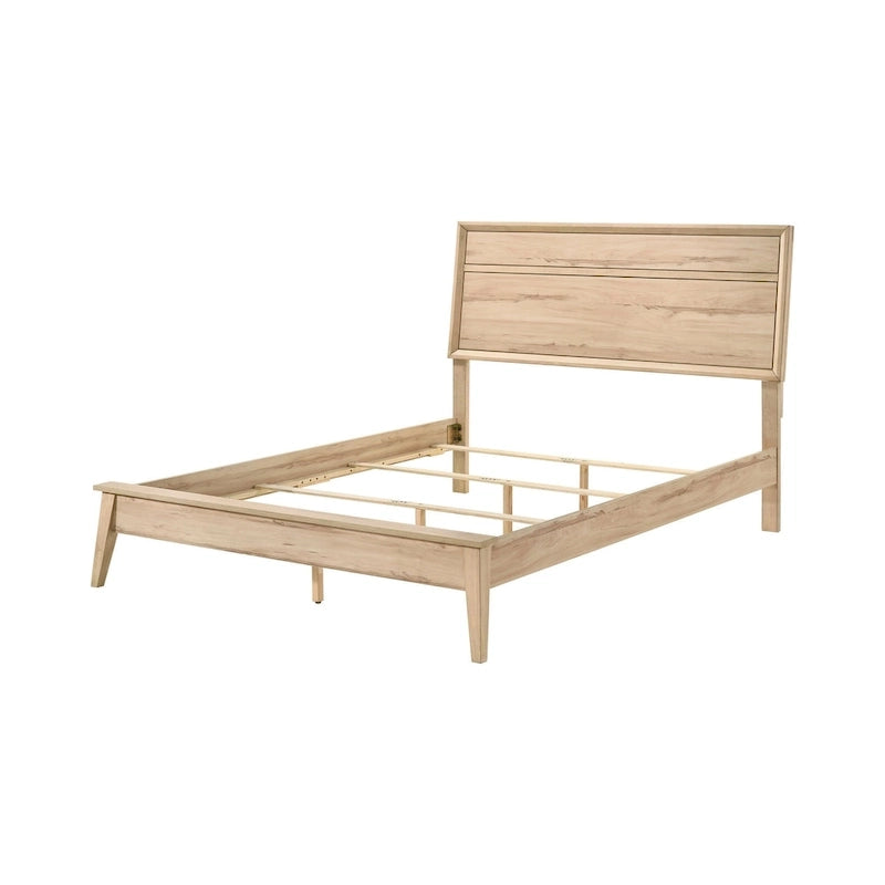 Lit Queen, design à panneaux, mélamine stratifiée Chêne naturel brun