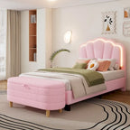 Ensemble de chambre 2 pièces avec cadre de lit LED et banc de rangement – Grand lit/Lit simple
