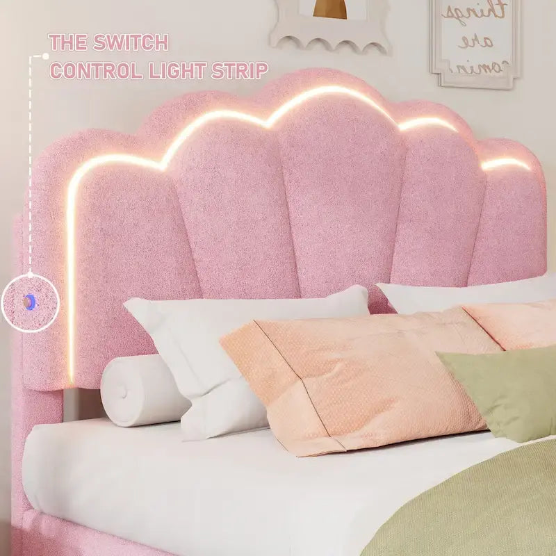 Ensemble de chambre 2 pièces avec cadre de lit LED et banc de rangement – Grand lit/Lit simple