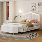 Ensemble de chambre 2 pièces avec cadre de lit LED et banc de rangement – Grand lit/Lit simple