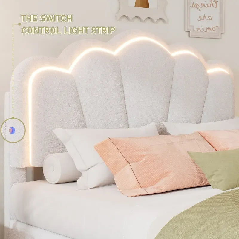 Ensemble de chambre 2 pièces avec cadre de lit LED et banc de rangement – Grand lit/Lit simple
