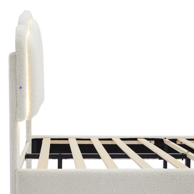 Ensemble de chambre 2 pièces avec cadre de lit LED et banc de rangement – Grand lit/Lit simple
