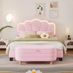 Ensemble de chambre 2 pièces avec cadre de lit LED et banc de rangement – Grand lit/Lit simple