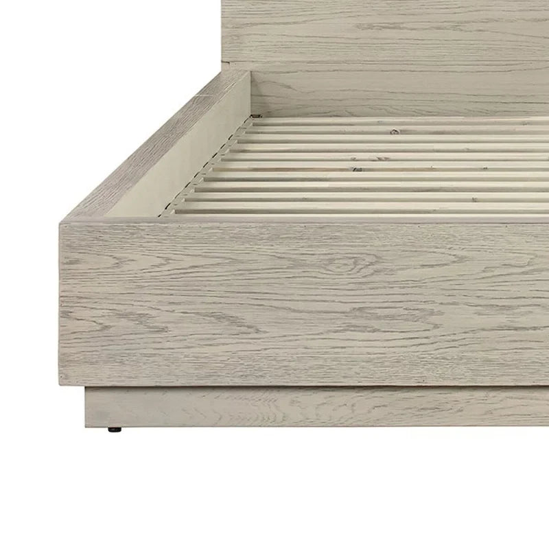 Cadre de lit plateforme King en bois moderne, tête de lit haute, profil bas, gris