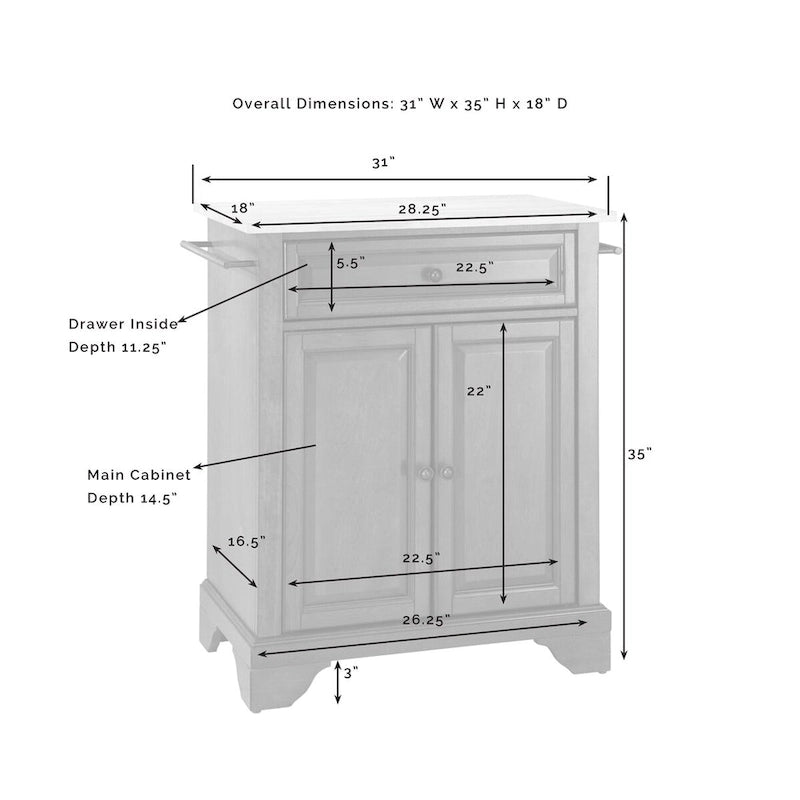 Desserte de cuisine portative à plateau en granit – 31 po L x 18 po P x 35,5 po H