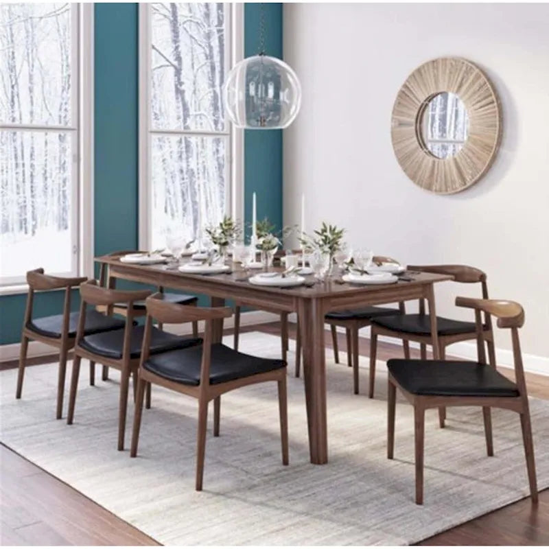 Chaise de salle à manger sans accoudoirs en bois massif avec assise en PU