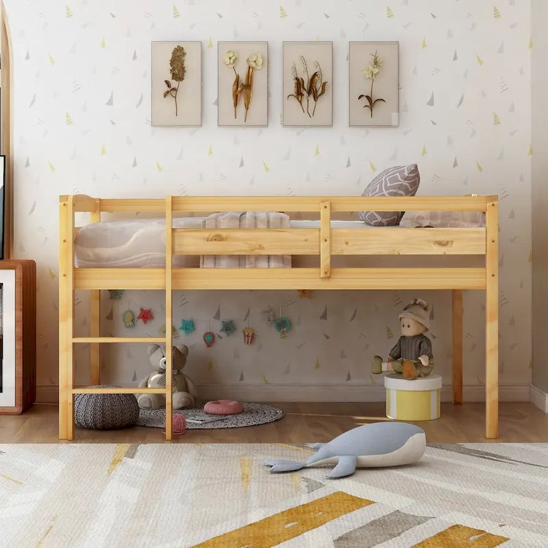 Lit bas mezzanine en bois simple avec échelle