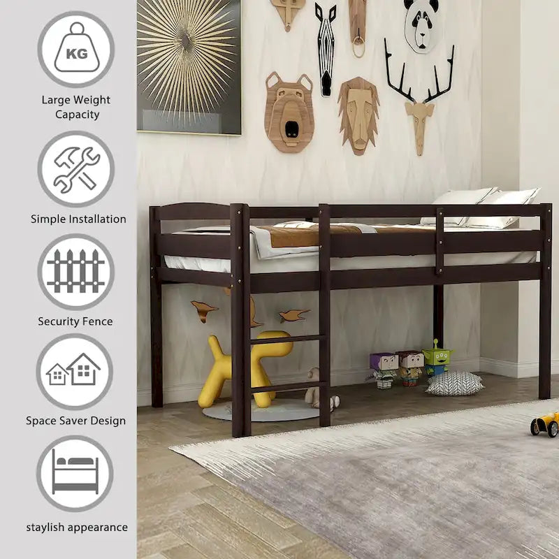 Lit bas mezzanine en bois simple avec échelle