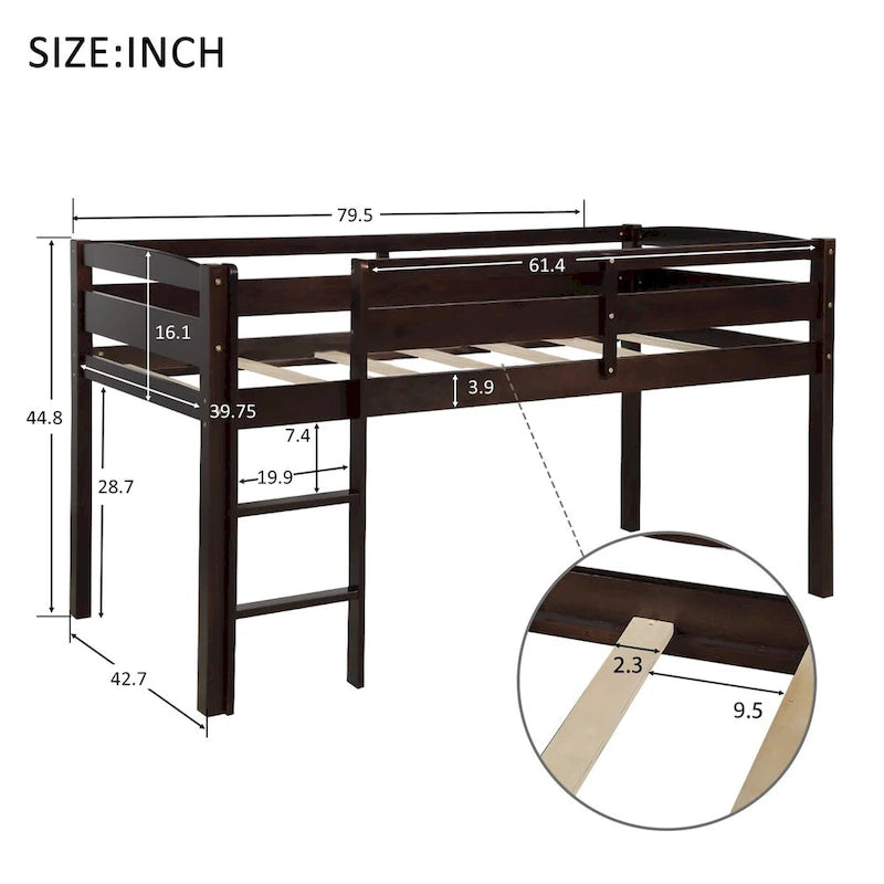 Lit bas mezzanine en bois simple avec échelle