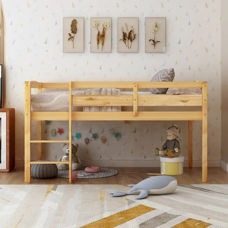 Lit bas mezzanine en bois simple avec échelle