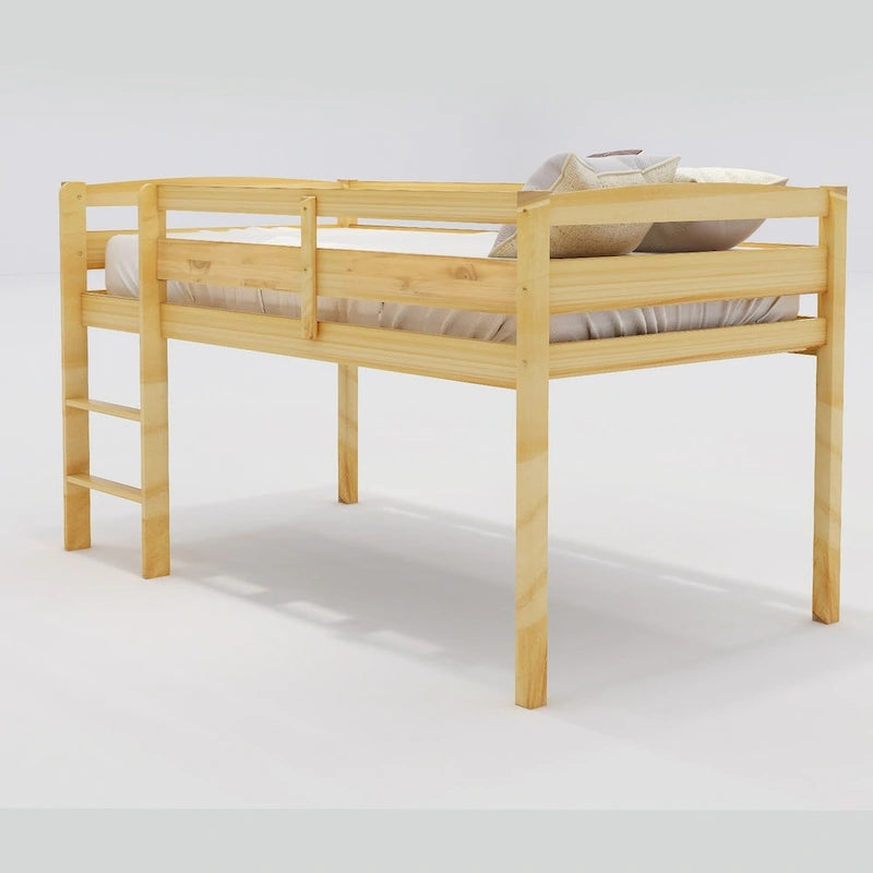 Lit bas mezzanine en bois simple avec échelle