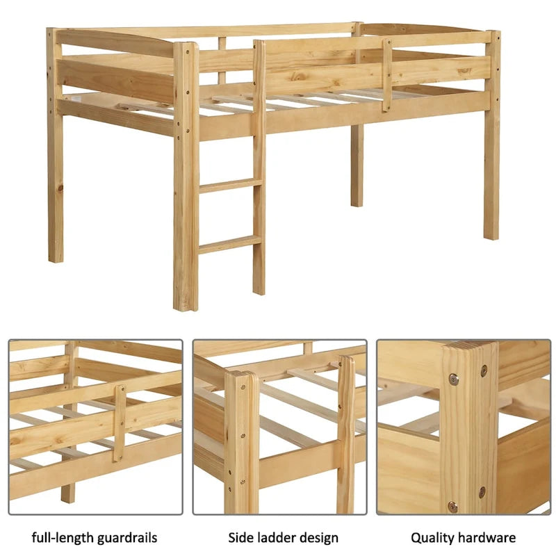 Lit bas mezzanine en bois simple avec échelle