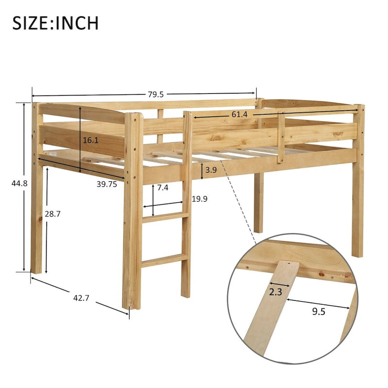 Lit bas mezzanine en bois simple avec échelle