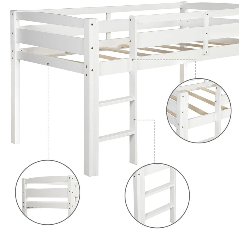 Lit bas mezzanine en bois simple avec échelle