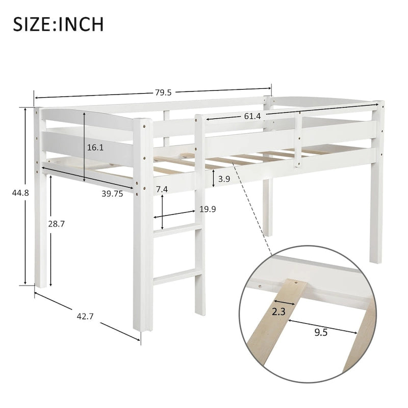 Lit bas mezzanine en bois simple avec échelle