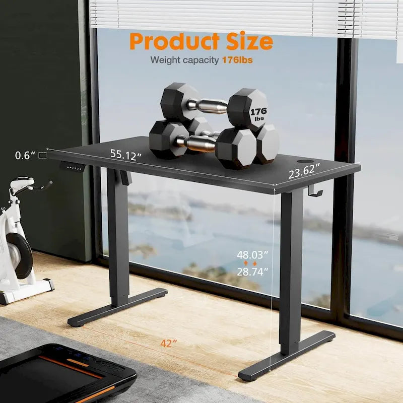 Bureau debout électrique réglable en hauteur – 55 x 24 pouces, bureau d'ordinateur ergonomique assis-debout