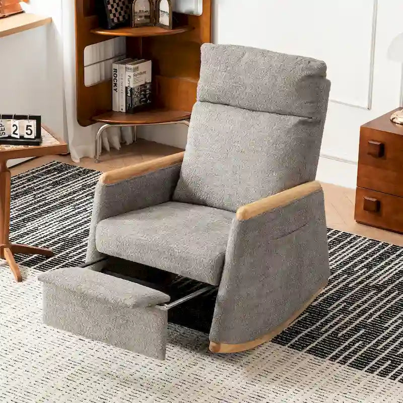 Fauteuil à bascule rembourré avec repose-pieds et dossier haut
