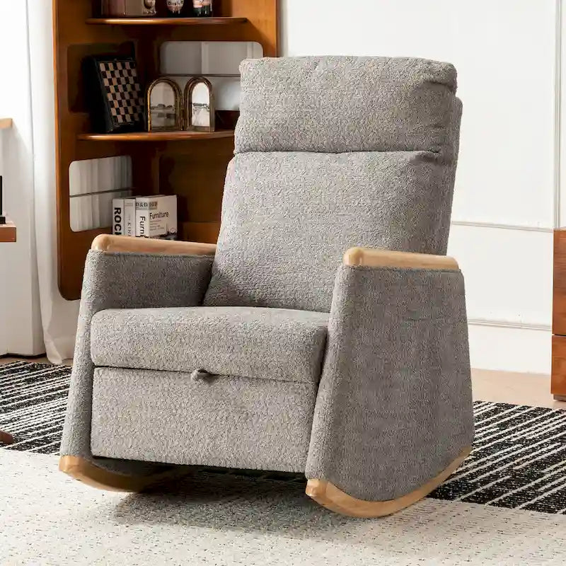 Fauteuil à bascule rembourré avec repose-pieds et dossier haut
