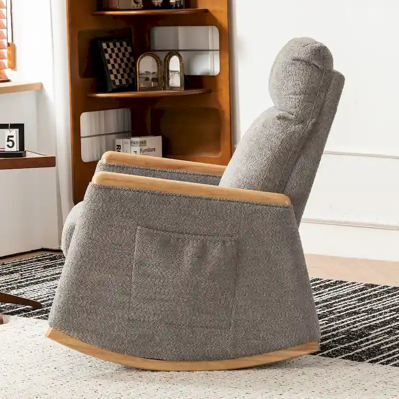 Fauteuil à bascule rembourré avec repose-pieds et dossier haut