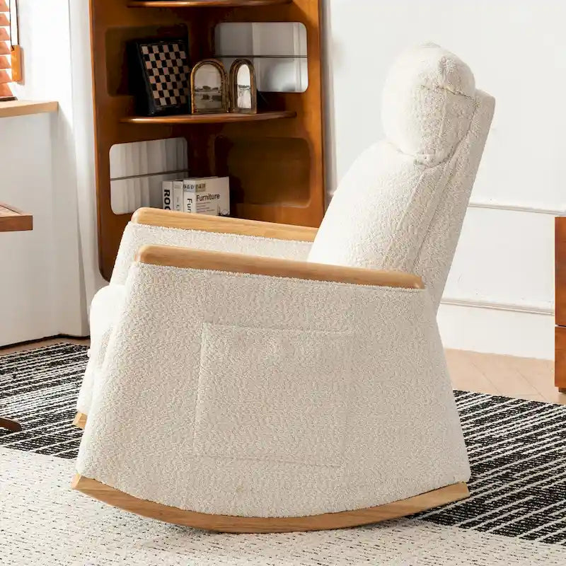 Fauteuil à bascule rembourré avec repose-pieds et dossier haut