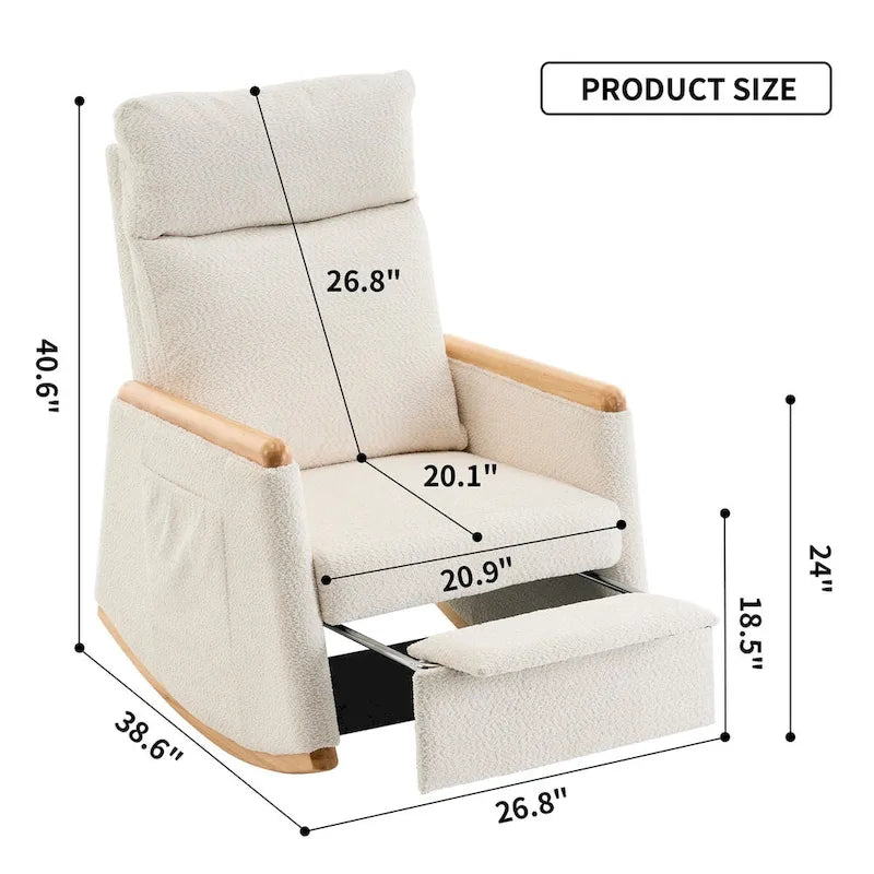 Fauteuil à bascule rembourré avec repose-pieds et dossier haut