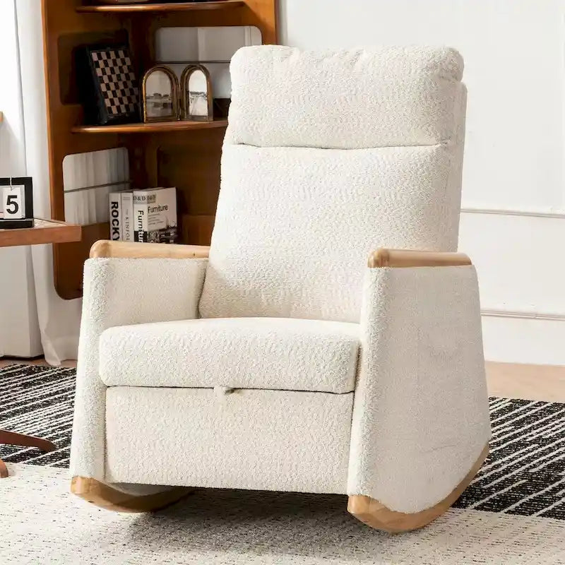 Fauteuil à bascule rembourré avec repose-pieds et dossier haut
