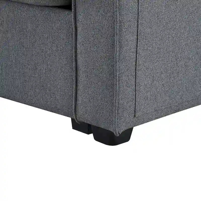 Canapé 4 places moderne en tissu de lin avec pochettes accoudoirs et 4 oreillers