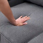 Canapé 4 places moderne en tissu de lin avec pochettes accoudoirs et 4 oreillers