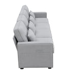 Canapé 4 places moderne en tissu de lin avec pochettes accoudoirs et 4 oreillers