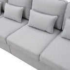 Canapé 4 places moderne en tissu de lin avec pochettes accoudoirs et 4 oreillers