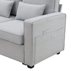 Canapé 4 places moderne en tissu de lin avec pochettes accoudoirs et 4 oreillers