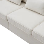 Canapé 4 places moderne en tissu de lin avec pochettes accoudoirs et 4 oreillers