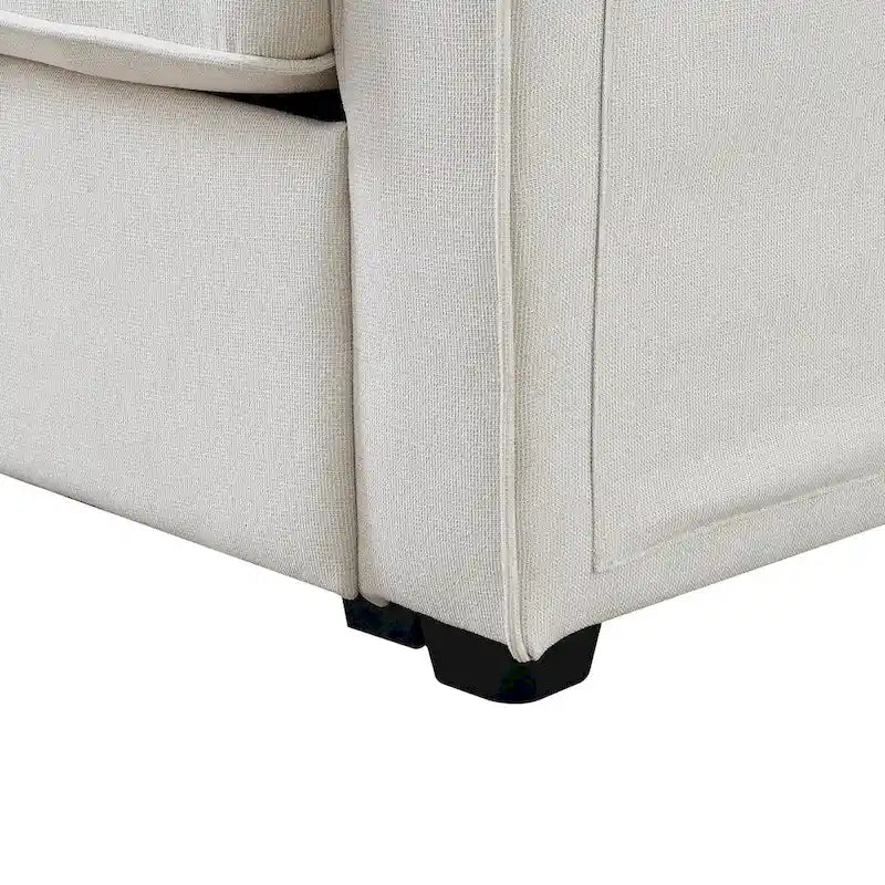 Canapé 4 places moderne en tissu de lin avec pochettes accoudoirs et 4 oreillers