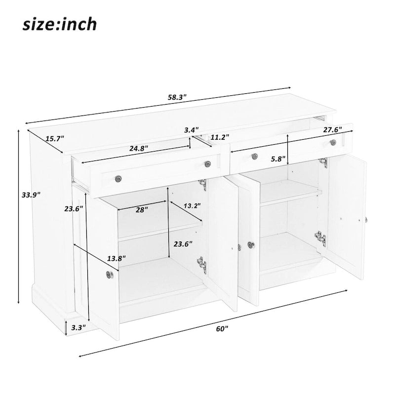 Bahut de rangement avec tiroirs et étagères réglables – 58,3 L x 15,8 P x 33,9 H