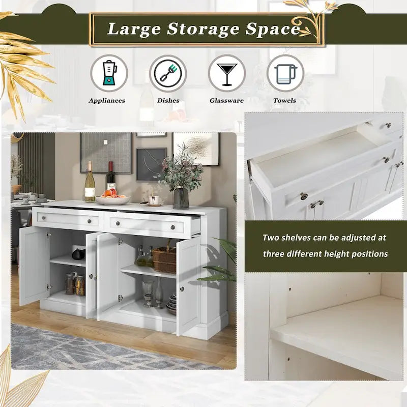 Bahut de rangement avec tiroirs et étagères réglables – 58,3 L x 15,8 P x 33,9 H