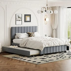 Lit plateforme rembourré Queen Size avec tiroirs de rangement et lit gigogne