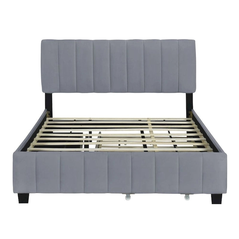 Lit plateforme rembourré Queen Size avec tiroirs de rangement et lit gigogne