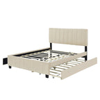 Lit plateforme rembourré Queen Size avec tiroirs de rangement et lit gigogne