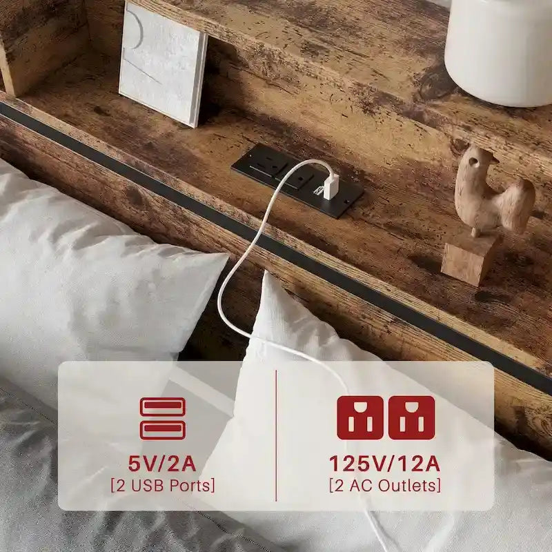 Cadre de lit Queen avec tête de lit de rangement et 4 tiroirs